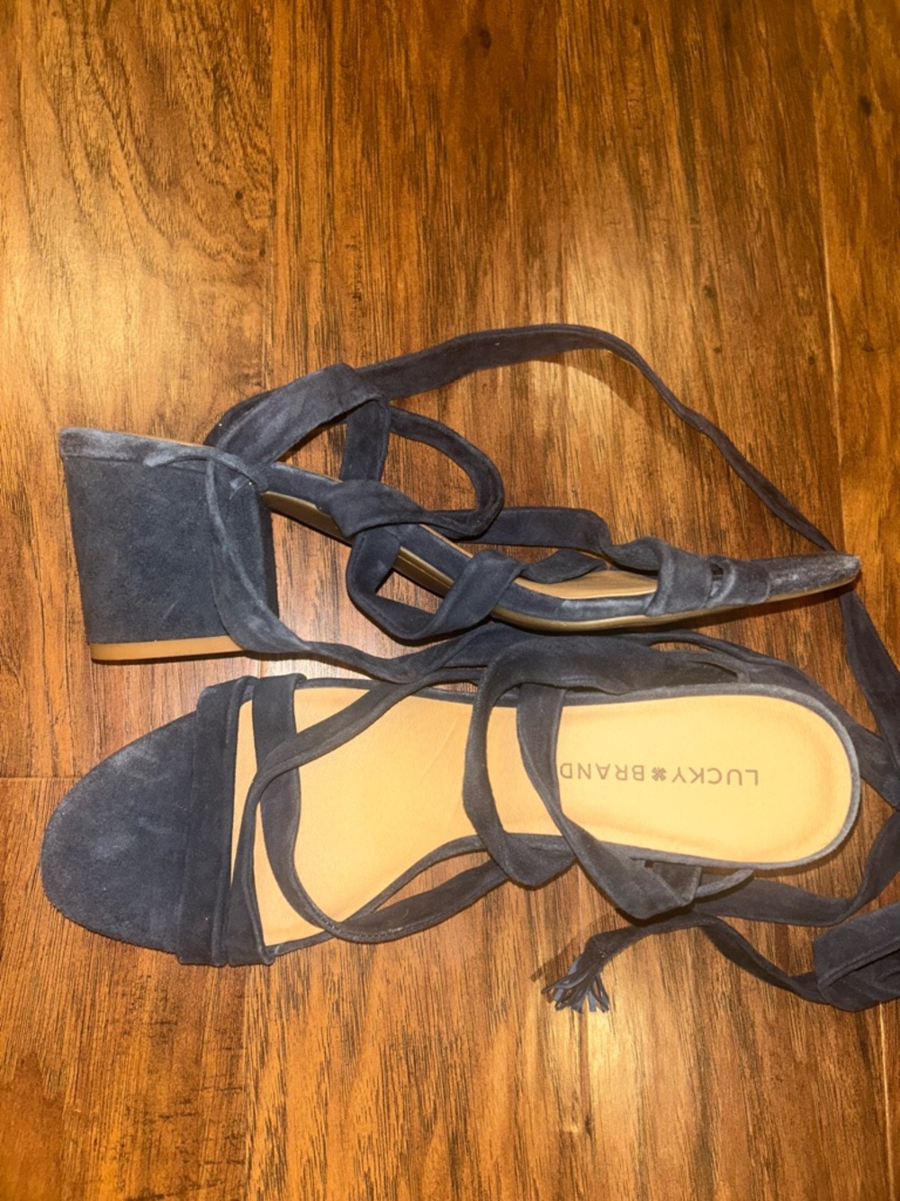 Lucky Brand Navy Suede Lace-Up Block Heel Sandals - Picture 5 of 6